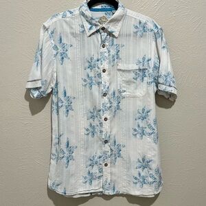 Men's Manta-ray White & Blue Floral Shirt Size M Cruise, Beach Vacation Resort